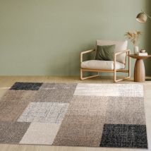 Paco Home - Alfombra Diseño Moderna a Cuadros De Pelo Corto Mezcla En Marrón Crema 160x230 cm