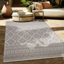 Paco Home Alfombra Exterior Interior Balcón Terraza Cocina Motivo Boho Étnico Moderno Ø 200 cm redon, Beige 2