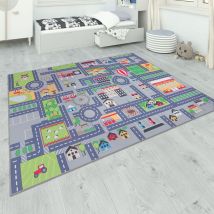 Paco Home - Alfombra Habitación Infantil Gris Juegos Diseño Calles Niñas Niños 240x340 cm, Gris 2