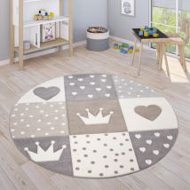 Paco Home - Alfombra Infantil Alfombra Habitacion Niño Color Pastel 3D Lunares Corazón Beige ø 120 cm redon