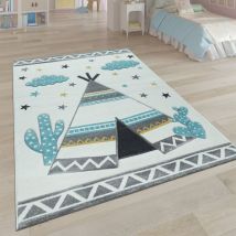 Paco Home Alfombra Infantil, Habitación Infantil Colores Pastel, Motivo 3D Tipi Indio En Beige 140x200 cm