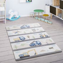 Paco Home - Alfombra Infantil Habitacion Niño Coches Carreteras Montañas Nube Crema Azul 155x230 cm