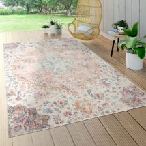 Alfombra Interior y Exterior Balcon Terraza Cocina Oriental Vintage Rosa Crema 60x100 cm - Paco Home