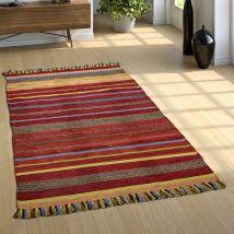 Paco Home - Alfombra Natural Salón Con Flecos, Moderna Tejida a Mano Kilim, 100 % Algodón 240x340 cm, Terracota