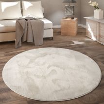 Alfombra Redonda, Salon Dormitorio Pasillo Comedor Piel Imitación Mullida Suave ø 120 cm redondo, Crema - Paco Home