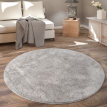 Paco Home - Alfombra Redonda, Salon Dormitorio Pasillo Comedor Piel Imitación Mullida Suave ø 80 cm redondo, Gris