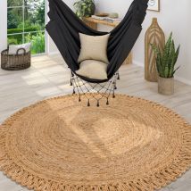 Alfombra Salon Fibra Natural Yute redonda Motivo Boho Chic a Mano Moderna Beige ø 200 cm redon - Paco Home