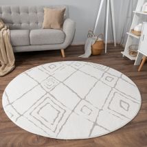 Paco Home - Tapis Salon Chambre Adulte Poils Ras Boho Motif Scandinave Geometrique Rond 160 cm rond, Crème