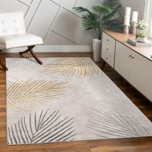 Paco Home - Alfombra Salon De Habitacion Pelo Corto Motivo Floral Arcoíris Geometrico 80x300 cm, Oro
