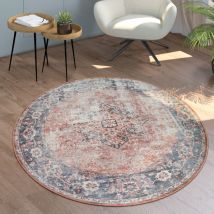 Teppich Wohnzimmer Flachgewebe Rund Modern Orient Muster Ornamente Vintage Waschbar 120 cm Rund, Bunt 3 - Paco Home