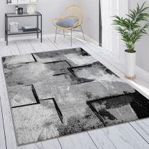 Paco Home Alfombra Salón Gris Vintage Pelo Corto Motivo Geométrico Abstracto 60x100 cm, Gris 7