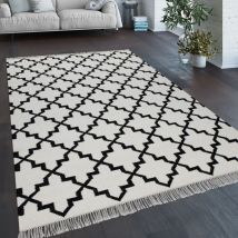 Paco Home - Alfombra Salón Motivo Marroquí Flecos Tejida a Mano Lana Algodón Blanco 160x230 cm