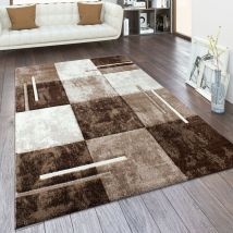 Paco Home - Alfombra Salón Pelo Corto Efecto 3D Vintage Perfil Contorneado Motivo Moderno 80x150 cm, Beige Marrón