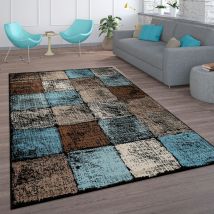 Paco Home - Alfombra Salón Vintage Pelo Corto Estampado Marroquí Rombos Turquesa Marrón Marrón, 200x280 cm