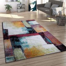Paco Home - Tapis De Salon Poils Ras Géométrique Vintage Crème Rouge Mauve Jaune Turquoise 60x100 cm