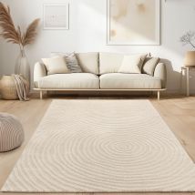 Tappeto Soggiorno a Pelo Corto Scandinavo Japandi Boho Arco Motivo Linea 3D Uni Crema 240x330 cm - Paco Home