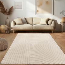 Paco Home - Alfombra Salon pelo corto, Scandi abstracto Japandi Boho, efecto 3D, Uni Crema 160x220 cm