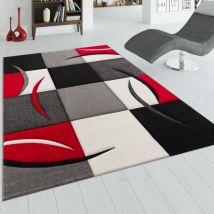 Designer Teppich mit Konturenschnitt Karo Muster Rot Schwarz 240x330 cm - Paco Home