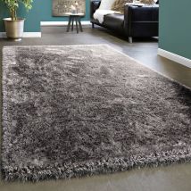 Paco Home - légant Tapis Shaggy Poils Hauts Uni Moelleux Brillant En Gris Gris Clair 80x150 cm