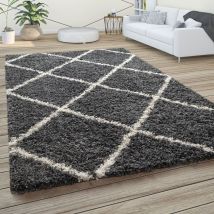 Paco Home Hochflor Teppich Weicher Wohnzimmer Shaggy Skandinavischer Stil Rautenmuster 160x220 cm, Anthrazit
