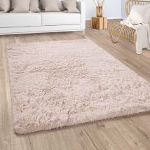 Hochflor Teppich Wohnzimmer Fellteppich Kunstfell Flauschig Rutschfest Creme Beige 200x290 cm - Paco Home