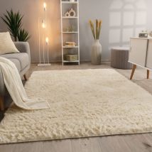 Hochflor Teppich Wohnzimmer Fellteppich Kunstfell Shaggy Flauschig Einfarbig Ivory (Creme), 120 cm Rund - Paco Home