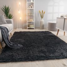 Hochflor Teppich Wohnzimmer Fellteppich Kunstfell Shaggy Flauschig Einfarbig 60x100 cm, Anthrazit - Paco Home