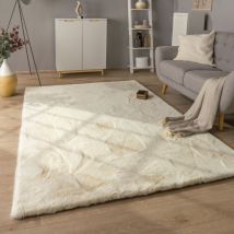 Paco Home - Hochflor Teppich Wohnzimmer Shaggy Kaninchenfell Imitat Kunstfell Langflor Flauschig 200 cm Rund, Creme