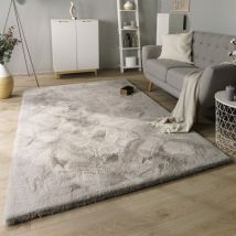 Paco Home - Hochflor Teppich Wohnzimmer Shaggy Kaninchenfell Imitat Kunstfell Langflor Flauschig Grau, 200 Cm Rund