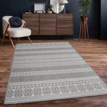 Outdoor Teppich Flachgewebe modern Boho Ethno wetterfest Außenbereich 80x150 cm, Grau 4 - Paco Home