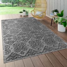 Paco Home - In- & Outdoor Teppich, Terrasse u. Balkon, Wetterfest Modern Geometrische Muster 160 cm Rund, Anthrazit 2