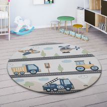 Paco Home Kinderteppich Kinderzimmer Teppich Spielmatte Rutschfest Berge Wolken Creme Blau 80 cm Rund