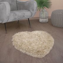 Paco Home - Kunstfell Fellteppich Imitat Teppich Hochflor Sitzkissen Herzform Rund Fell Form Creme, 80x75 Cm Herz-form