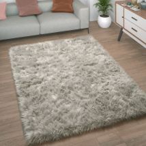 Kunstfell Fellteppich Imitat Teppich Hochflor Sitzkissen Herzform Rund Fell Form Grau, 30 cm Rund - Paco Home