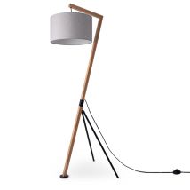 Paco Home - Lampadaire Lampe à Poser Salon Abat-Jour Lampe De Lecture Chevet Potence Lampadaire - Bambou, Gris (Ø38cm)
