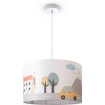 Paco Home - Plafonnier Chambre Enfant Suspension Chambre Bébé Pompier Rue Police E27 Lampe à suspension - Blanc, Design 2 (Ø45,5 cm)