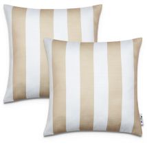Paco Home - Lot De 2 Housse Coussin 45x45 Housse Coussin Déco Rayures Intérieur Extérieur Beige 1, 2pcs-Set