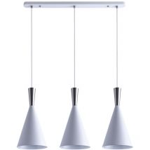 Paco Home - Luminaria Susp. Colgante Comedor Mesa Comedor 1,5m Cable Textil Recort. Ø18,5cm Blanco/aluminio pulido, De 3 fuentes luminosas