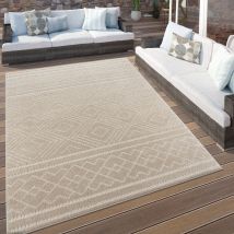 Outdoor Teppich Wetterfest Teppich Wohnzimmer Boho Skandi Geometrisch Beige 80x250 cm - Paco Home