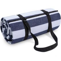 Picknickdecke Campingdecke xxl Strand Picknickdecke Wasserdicht Mit Tragegriff 150x200cm, Blau-Weiß 1 - Paco Home