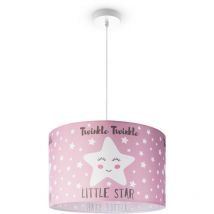 Paco Home - Plafonnier Chambre Enfant Suspension Bébé Abat-Jour Tissu Rond Étoiles Lampe à suspension - Blanc, Design 4 (Ø45,5 cm)