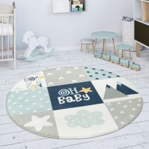 Tapis Chambre Enfant Tapis De Jeux Tapis Bébé Losanges Étoiles Gris Bleu Blanc 150 cm Rund (de) - Paco Home
