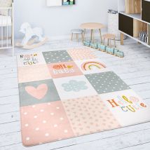 Paco Home - Tapis Chambre Enfant Tapis De Jeux Tapis Bébé Losanges Gris Rose Blanc 155x230 cm