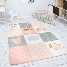 Paco Home - Tapis Chambre Enfant Tapis De Jeux Tapis Bébé Losanges Gris Rose Blanc 80x150 cm