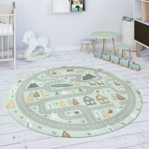 Paco Home - Tapis Chambre Enfant Tapis De Jeux Tapis Bébé Route Ours Élan Arbres Vert Gris 150 cm Rund (de)