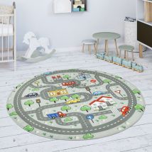 Paco Home - Tapis Chambre Enfant Tapis De Jeux Tapis Bébé Tapis De Jeux Tapis Routes Gris 120 cm rond