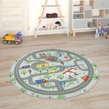 Paco Home - Tapis Chambre Enfant Tapis De Jeux Tapis Bébé Tapis Enfant Route Tapis De Jeux Gris, 150 cm Rund (de)