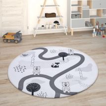 Paco Home - Tapis Chambre Enfant Tapis De Jeux Tapis Bébé Tapis Enfant Route Tapis De Jeux Blanc, 150 cm Rund (de)