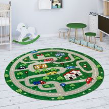 Paco Home - Tapis Chambre Enfant Tapis De Jeux Tapis Bébé Tapis Enfant Route Vert 120 cm rond