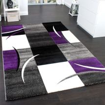 Paco Home - Tapis De Créateur Aux Contours Découpés à Carreaux En Purpre Violet 240x330 cm